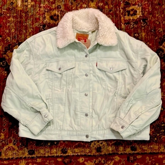 Levi’s Jacket Trucker Corduroy with sherpa collar meadow mist color 2X NEW Tags - Picture 2 of 8